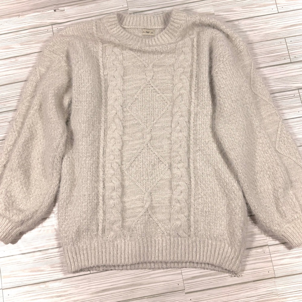 F&F Kids Cream Cable Knit Sweater Crew Neck Fuzzy Jumper Size 12-13 Years